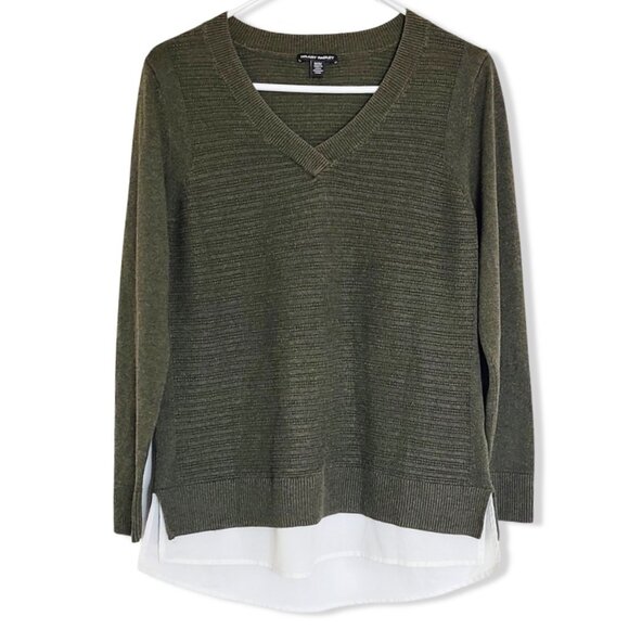 Hilary Radley Sweater Womens M Forest Green Layered Bottom Transitional Cozy - Picture 1 of 7